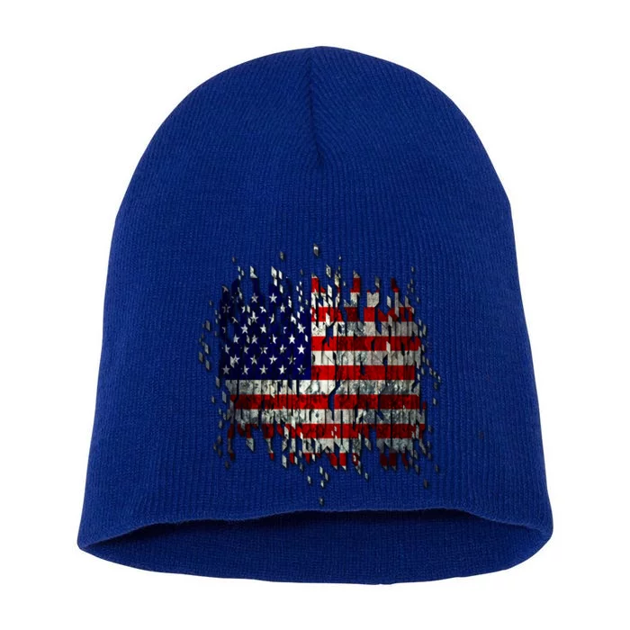 USA American Ripped Torn Flag Short Acrylic Beanie