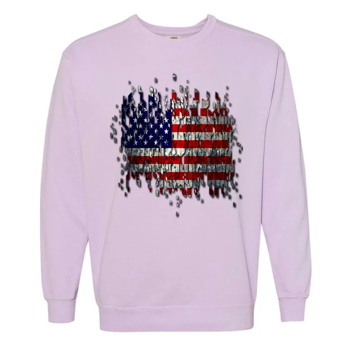 USA American Ripped Torn Flag Garment-Dyed Sweatshirt