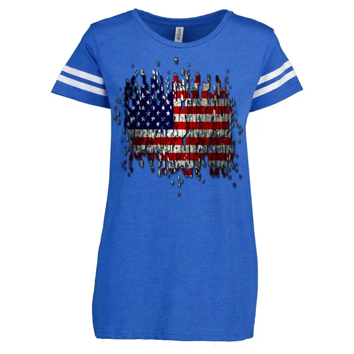 USA American Ripped Torn Flag Enza Ladies Jersey Football T-Shirt