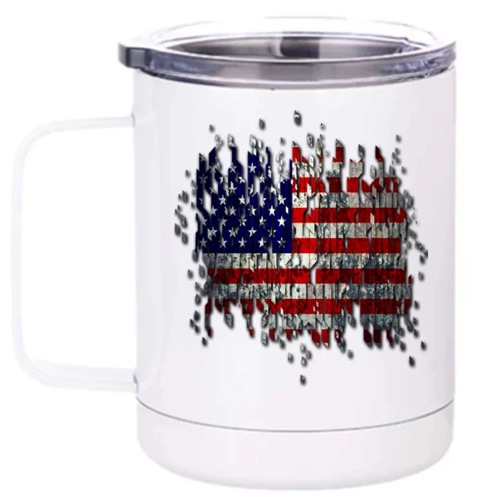 USA American Ripped Torn Flag Front & Back 12oz Stainless Steel Tumbler Cup