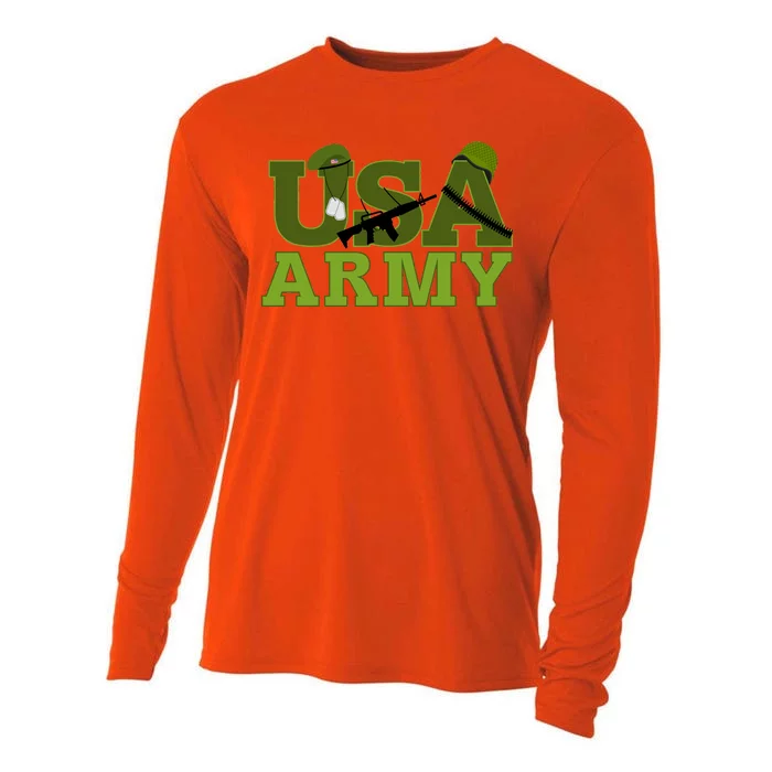 USA Army Camo Logo Cooling Performance Long Sleeve Crew