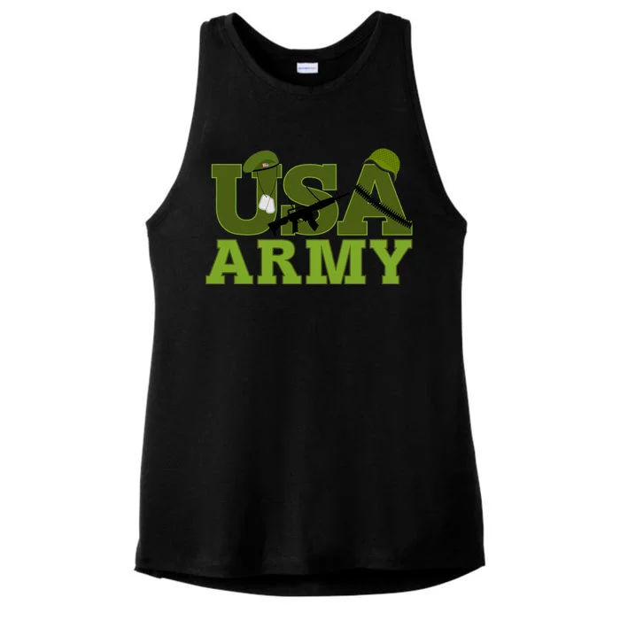 USA Army Camo Logo Ladies Tri-Blend Wicking Tank