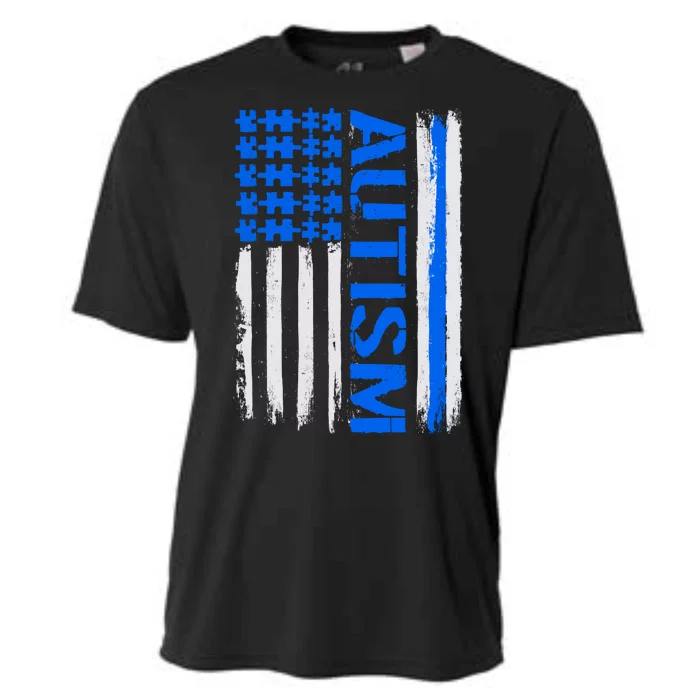 USA Autism Awareness Puzzle Flag Cooling Performance Crew T-Shirt