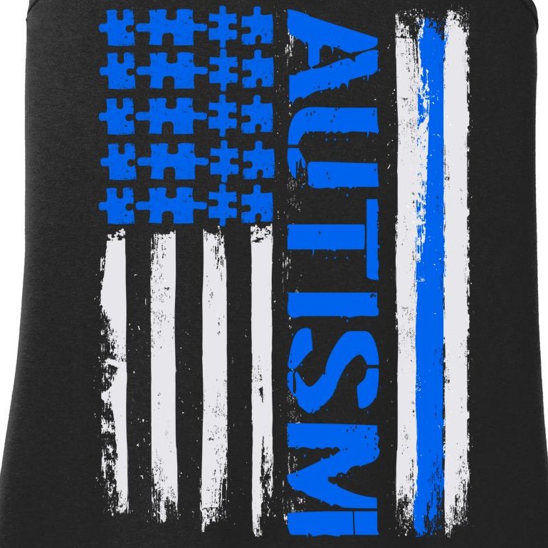 USA Autism Awareness Puzzle Flag Ladies Essential Tank