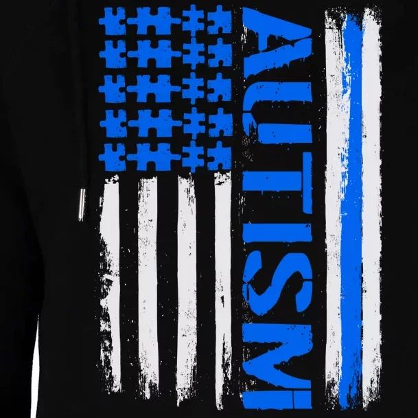 USA Autism Awareness Puzzle Flag Womens Funnel Neck Pullover Hood