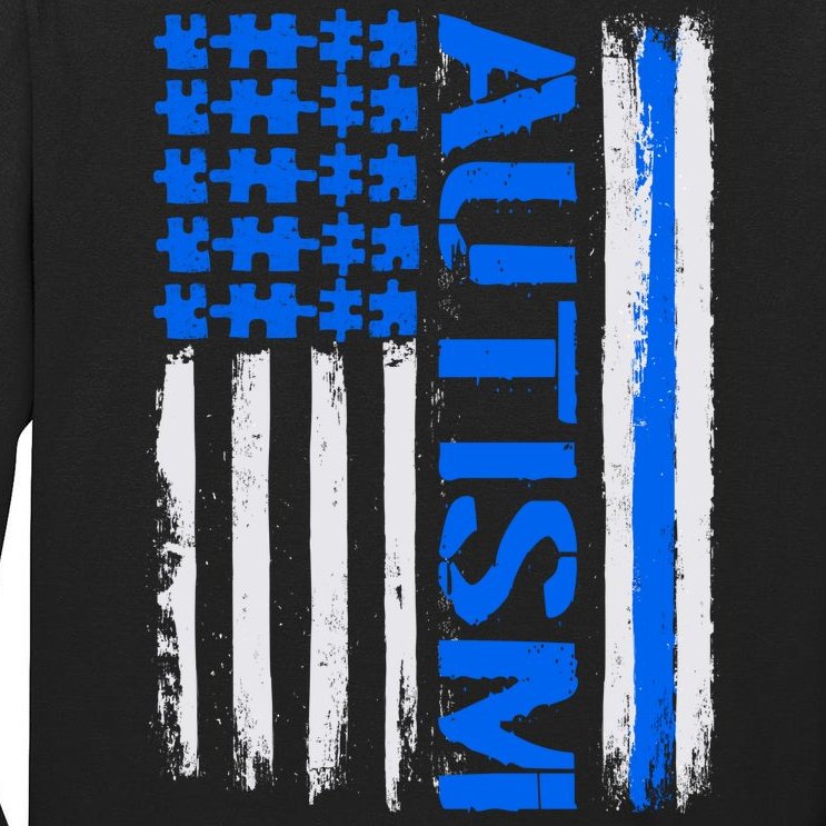 USA Autism Awareness Puzzle Flag Tall Long Sleeve T-Shirt