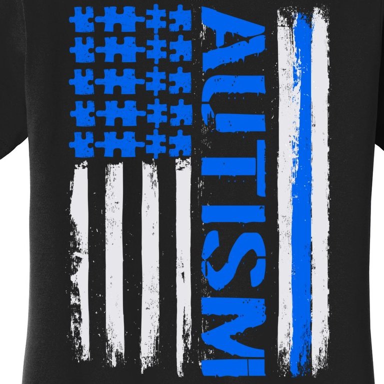 USA Autism Awareness Puzzle Flag Women's T-Shirt