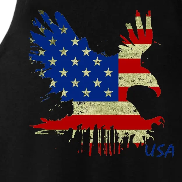 USA Bald Eagle Flag Drip 4th of July Ladies Tri-Blend Wicking Tank