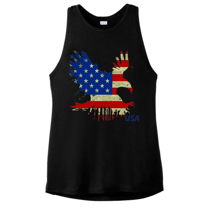 USA Bald Eagle Flag Drip 4th of July Ladies Tri-Blend Wicking Tank