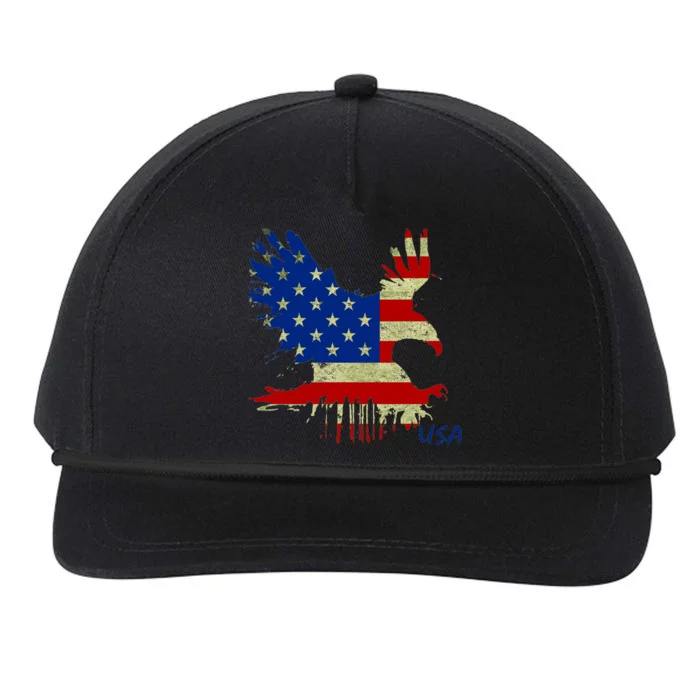 USA Bald Eagle Flag Drip 4th of July Snapback Five-Panel Rope Hat