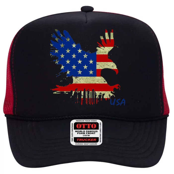 USA Bald Eagle Flag Drip 4th of July High Crown Mesh Trucker Hat