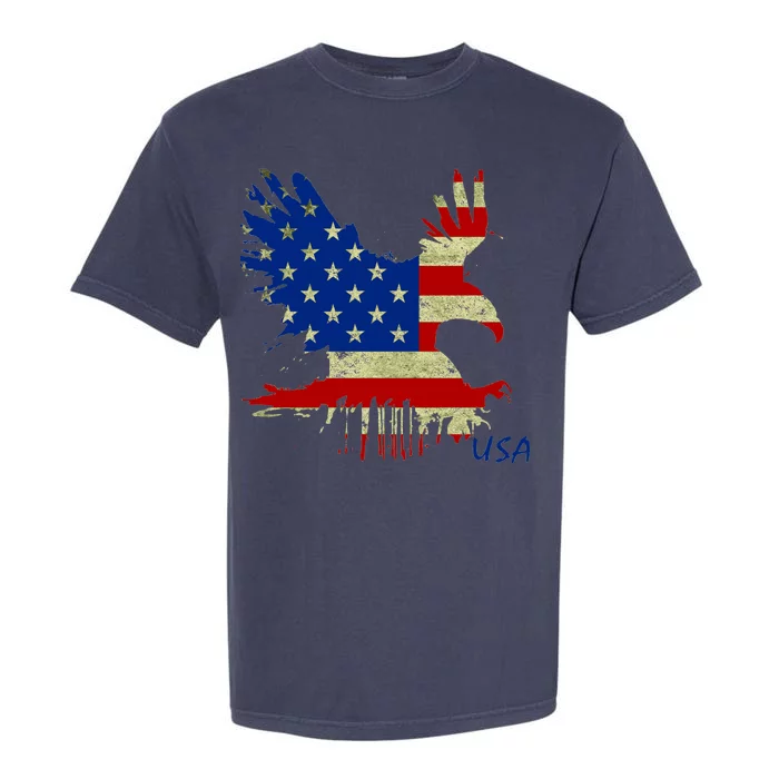 USA Bald Eagle Flag Drip 4th of July Garment-Dyed Heavyweight T-Shirt