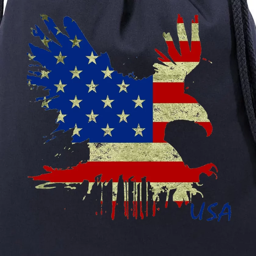 USA Bald Eagle Flag Drip 4th of July Drawstring Bag