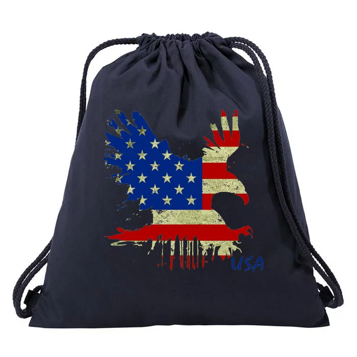 USA Bald Eagle Flag Drip 4th of July Drawstring Bag