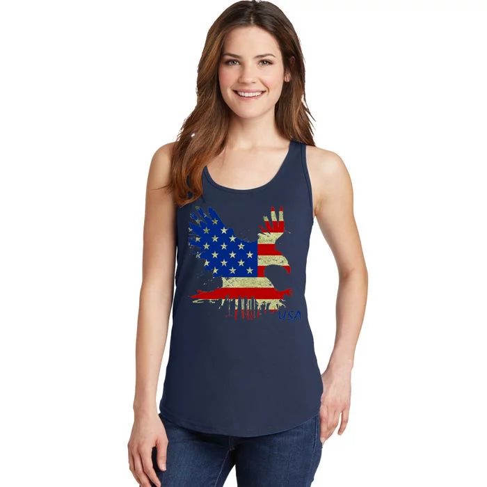 USA Bald Eagle Flag Drip 4th of July Ladies Essential Tank