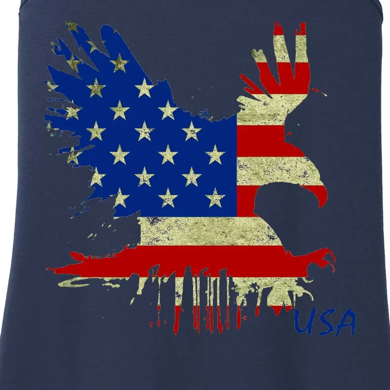 USA Bald Eagle Flag Drip 4th of July Ladies Essential Tank