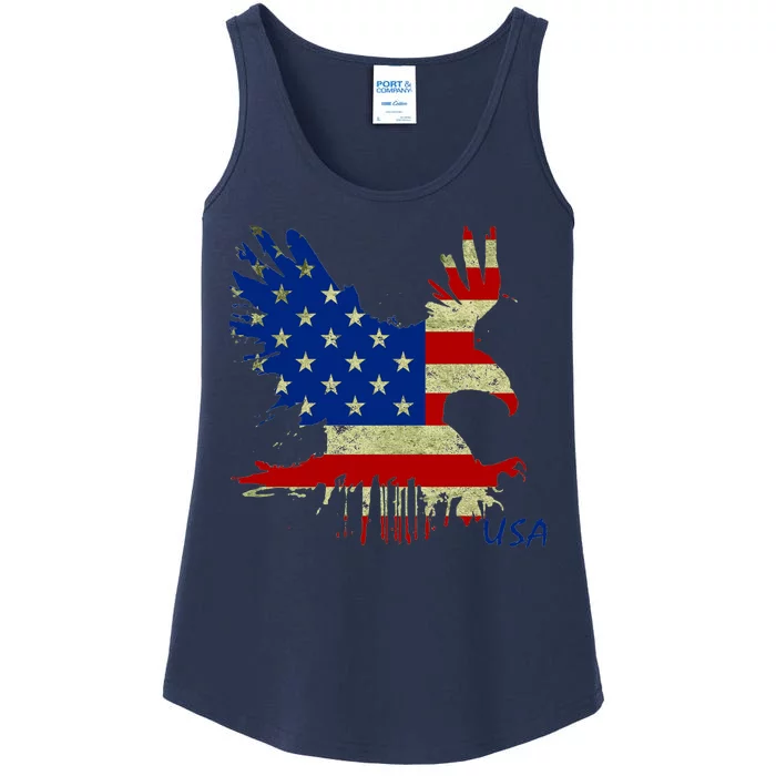 USA Bald Eagle Flag Drip 4th of July Ladies Essential Tank