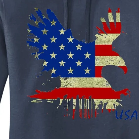 USA Bald Eagle Flag Drip 4th of July Women's Pullover Hoodie