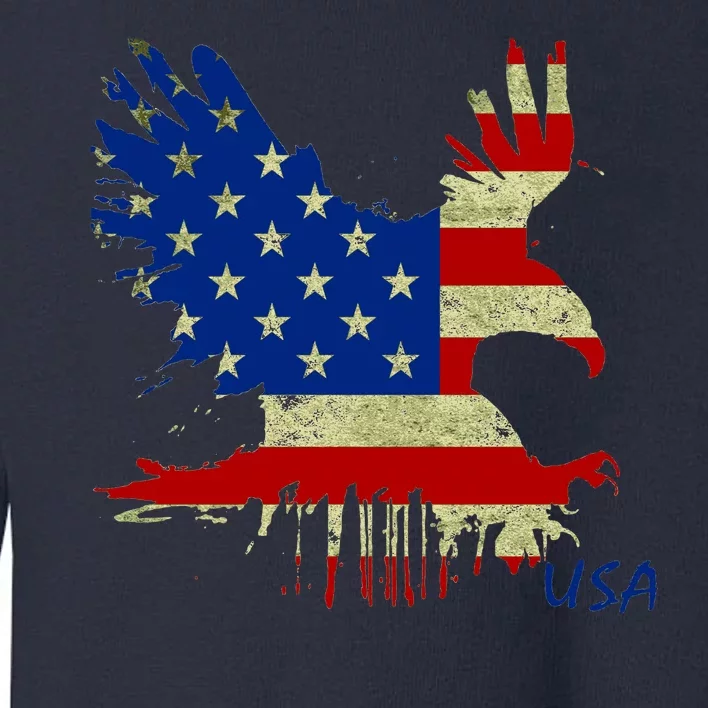 USA Bald Eagle Flag Drip 4th of July Toddler Sweatshirt