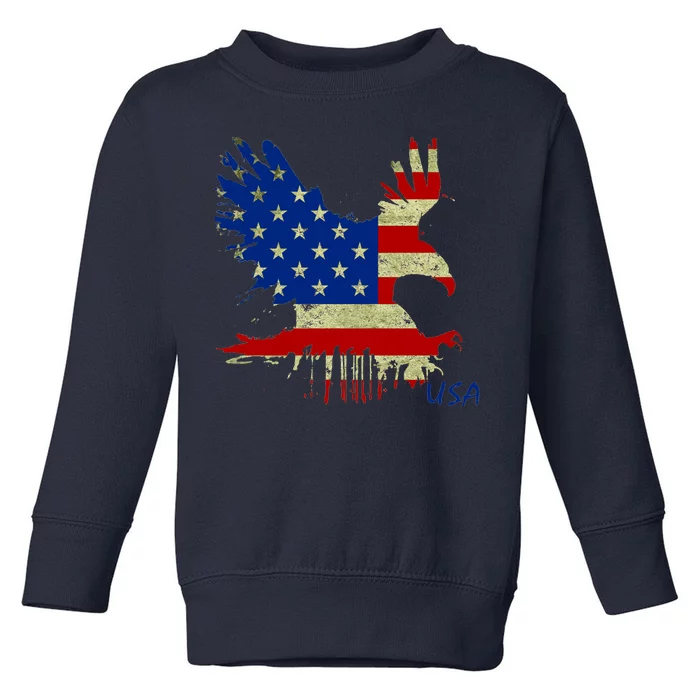 USA Bald Eagle Flag Drip 4th of July Toddler Sweatshirt