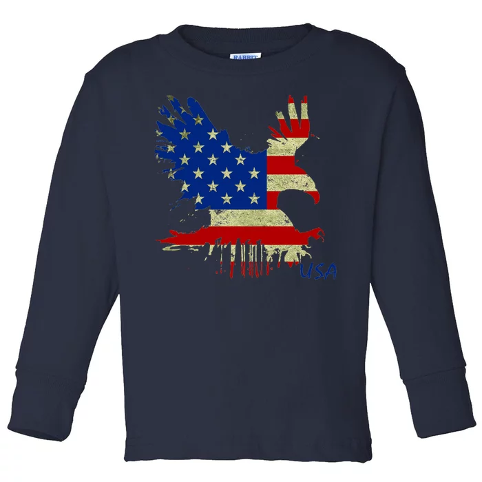 USA Bald Eagle Flag Drip 4th of July Toddler Long Sleeve Shirt