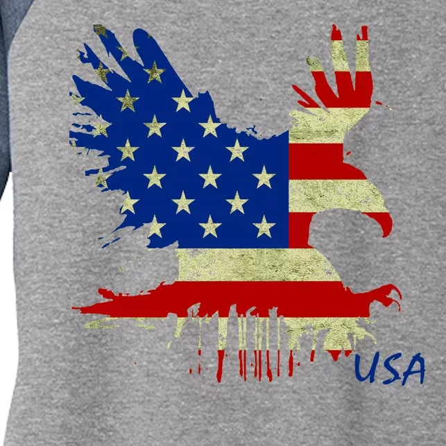 USA Bald Eagle Flag Drip 4th of July Women's Tri-Blend 3/4-Sleeve Raglan Shirt