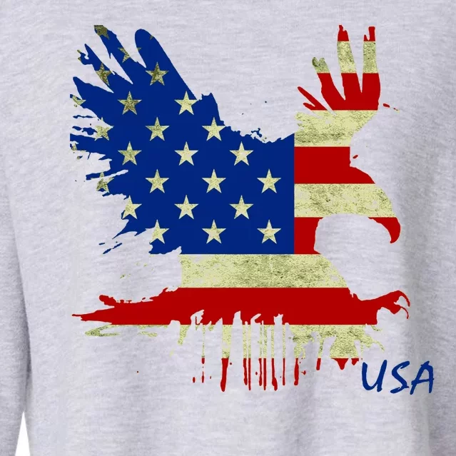 USA Bald Eagle Flag Drip 4th of July Cropped Pullover Crew