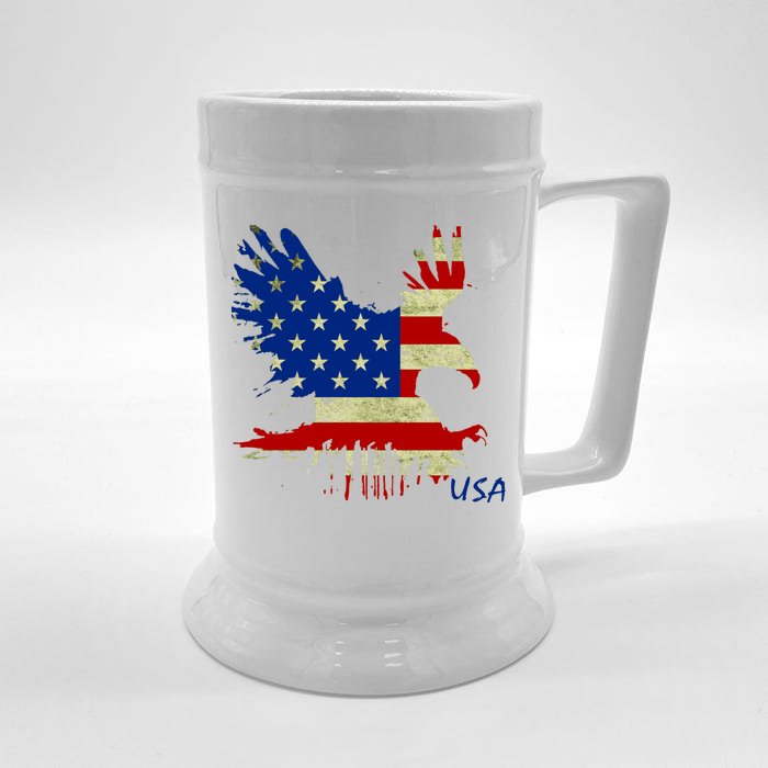 USA Bald Eagle Flag Drip 4th of July Front & Back Beer Stein