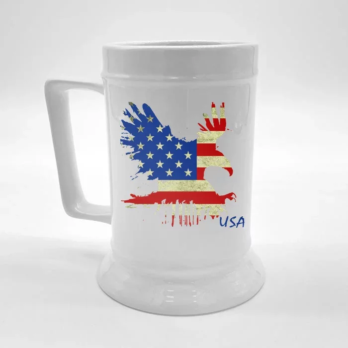 USA Bald Eagle Flag Drip 4th of July Front & Back Beer Stein