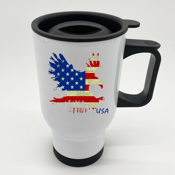 USA Bald Eagle Flag Drip 4th of July Front & Back Stainless Steel Travel Mug