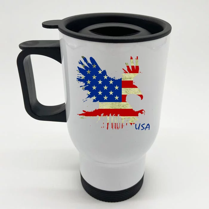 USA Bald Eagle Flag Drip 4th of July Front & Back Stainless Steel Travel Mug