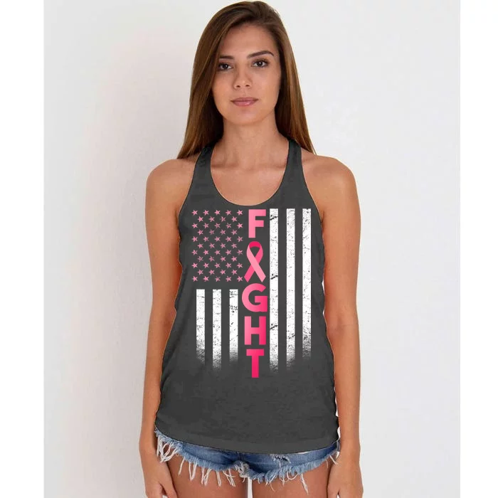 USA Breast Cancer Awareness Fight Logo Women's Knotted Racerback Tank