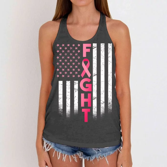 USA Breast Cancer Awareness Fight Logo Women's Knotted Racerback Tank