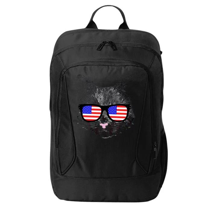 USA Cat Wearing American Flag Glasses City Backpack