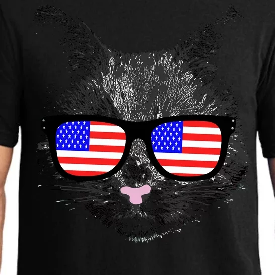 USA Cat Wearing American Flag Glasses Pajama Set