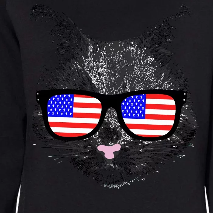 USA Cat Wearing American Flag Glasses Womens California Wash Sweatshirt