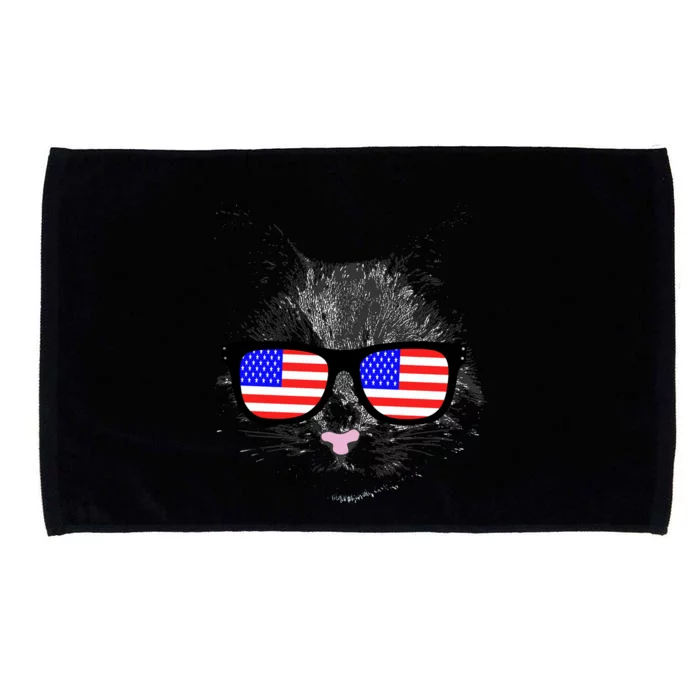 USA Cat Wearing American Flag Glasses Microfiber Hand Towel