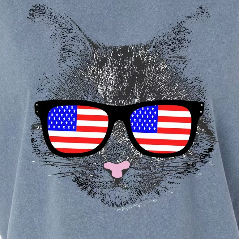 USA Cat Wearing American Flag Glasses Garment-Dyed Women's Muscle Tee