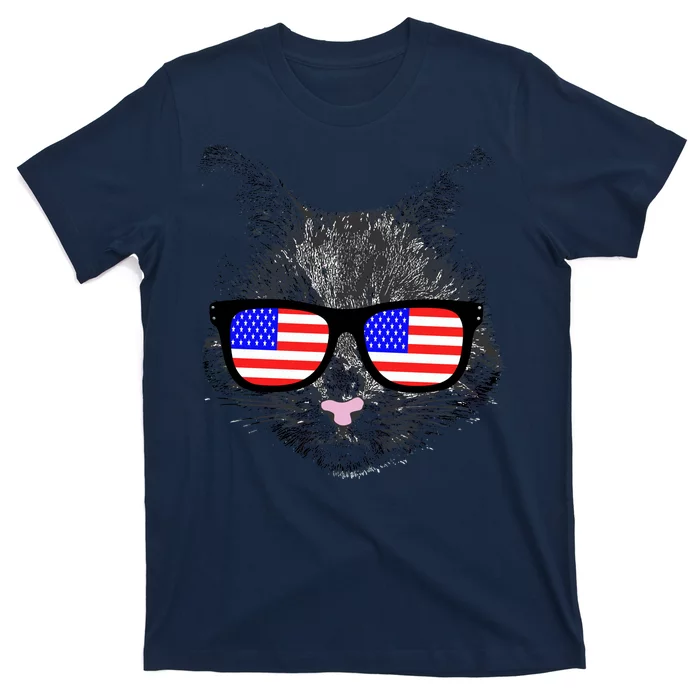 USA Cat Wearing American Flag Glasses T-Shirt