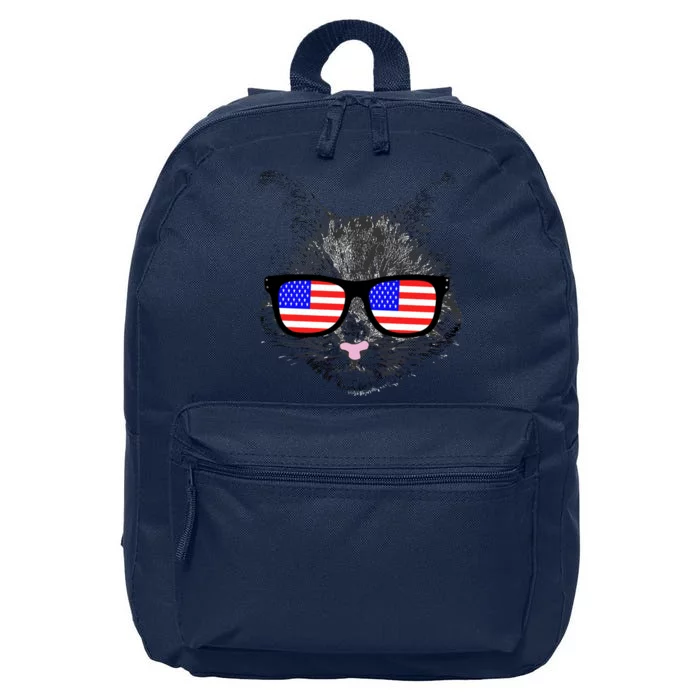 USA Cat Wearing American Flag Glasses 16 in Basic Backpack