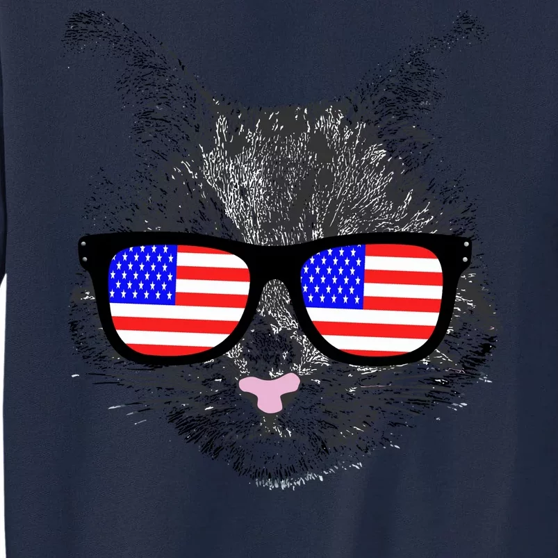 USA Cat Wearing American Flag Glasses Tall Sweatshirt