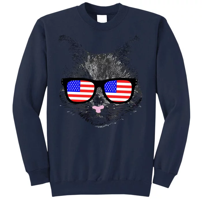 USA Cat Wearing American Flag Glasses Tall Sweatshirt