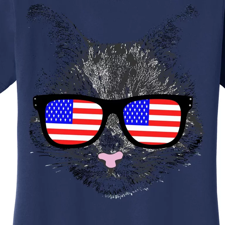 USA Cat Wearing American Flag Glasses Women's T-Shirt