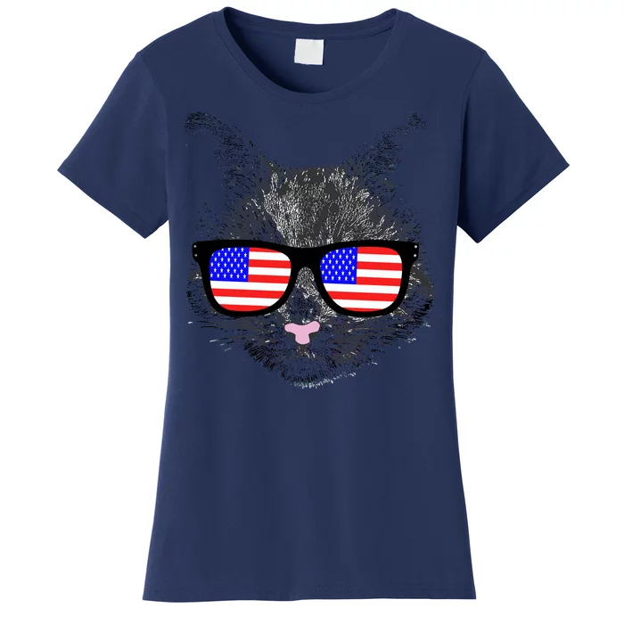 USA Cat Wearing American Flag Glasses Women's T-Shirt