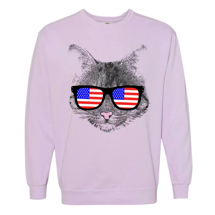 USA Cat Wearing American Flag Glasses Garment-Dyed Sweatshirt