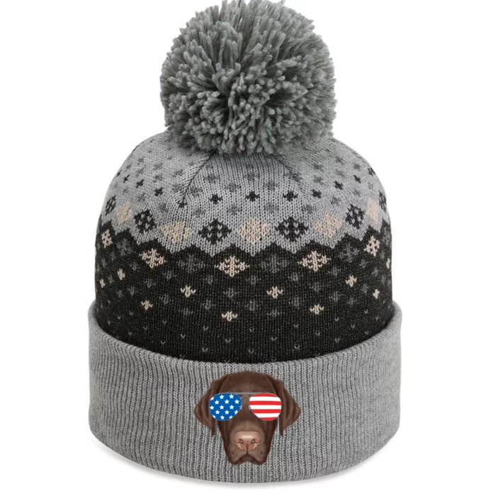 USA Chocolate Lab Dog The Baniff Cuffed Pom Beanie