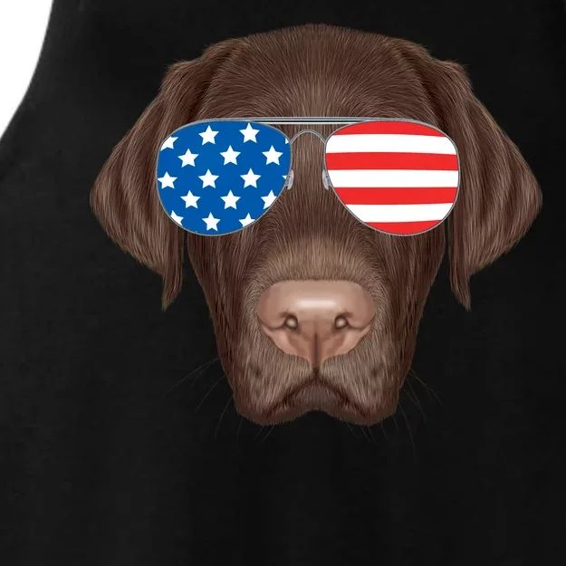 USA Chocolate Lab Dog Ladies Tri-Blend Wicking Tank