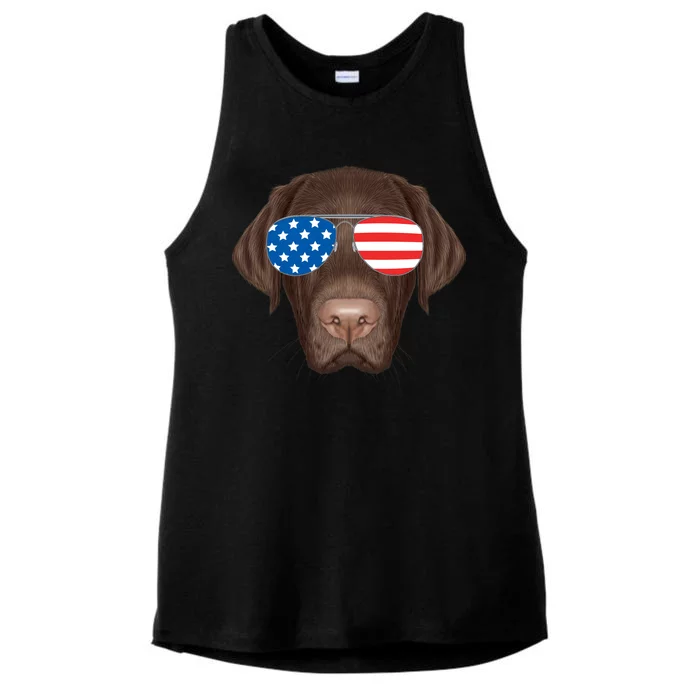 USA Chocolate Lab Dog Ladies Tri-Blend Wicking Tank