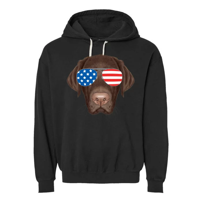 USA Chocolate Lab Dog Garment-Dyed Fleece Hoodie