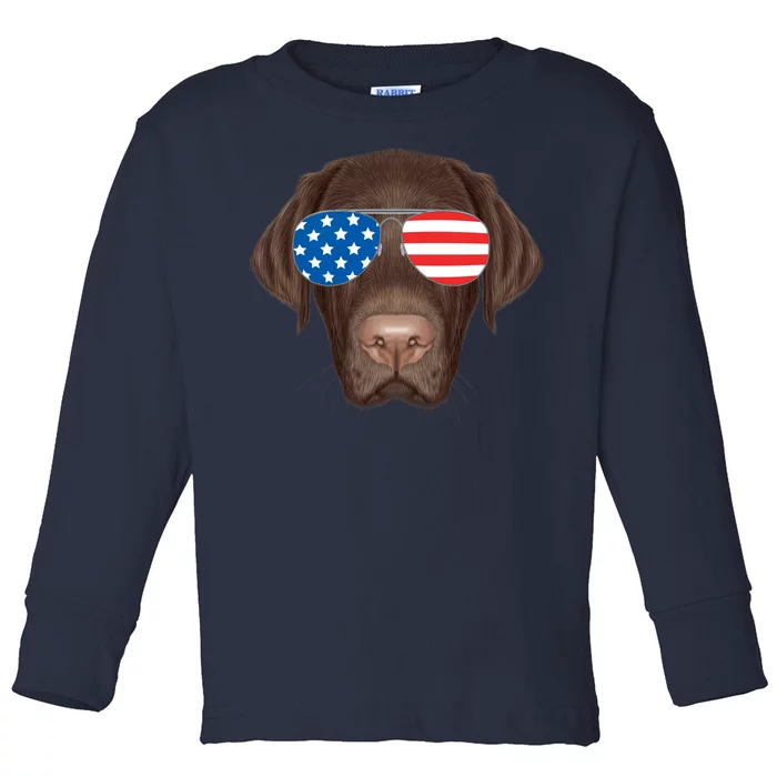 USA Chocolate Lab Dog Toddler Long Sleeve Shirt